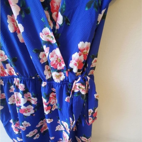 BLUE floral crepe faux wrap maxi dress plus 2X - Picture 3 of 9